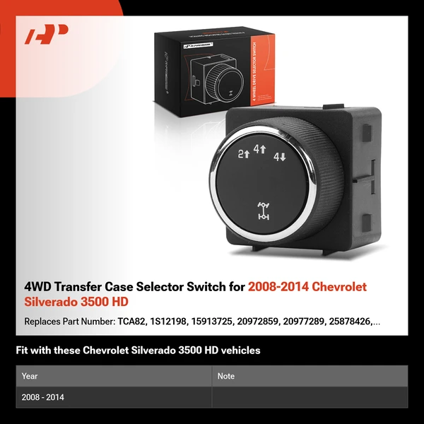 4WD Transfer Case Selector Switch for 2008-2014 Chevrolet Silverado 3500 HD