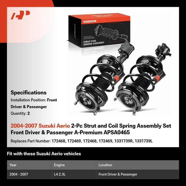 2004-2007 Suzuki Aerio 2-Pc Strut and Coil Spring Assembly Set Front Driver & Passenger A-Premium APSA0465