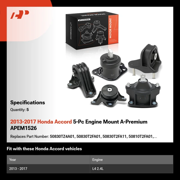 2013-2017 Honda Accord 5-Pc Engine Mount A-Premium APEM1526