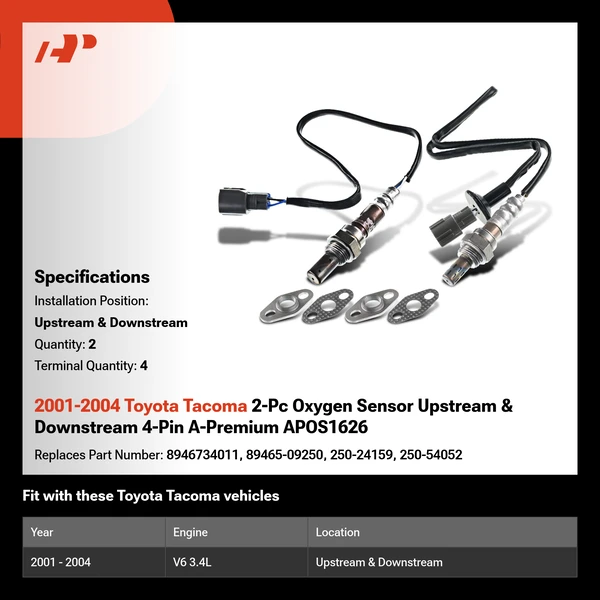 2001-2004 Toyota Tacoma 2-Pc Oxygen Sensor Upstream & Downstream 4-Pin A-Premium APOS1626