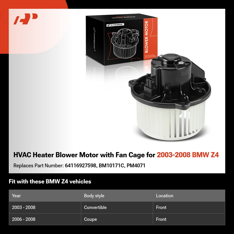 HVAC Heater Blower Motor with Fan Cage for 2003-2008 BMW Z4