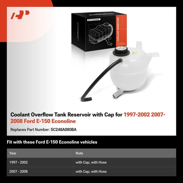Coolant Overflow Tank Reservoir with Cap for 1997-2002 2007-2008 Ford E-150 Econoline
