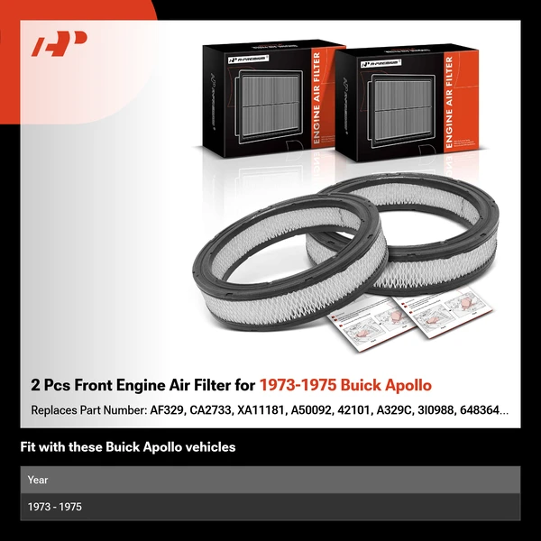 2 Pcs Front Engine Air Filter for 1973-1975 Buick Apollo