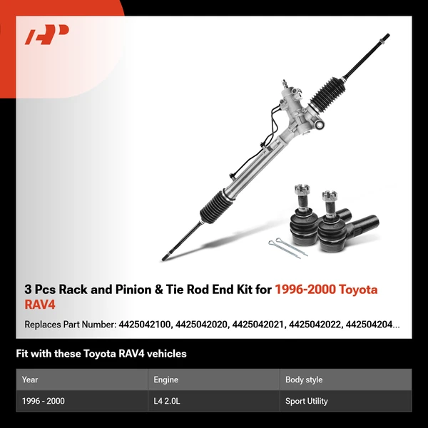 3 Pcs Rack and Pinion & Tie Rod End Kit for 1996-2000 Toyota RAV4