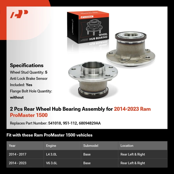 2 Pcs Rear Wheel Hub Bearing Assembly for 2014-2023 Ram ProMaster 1500