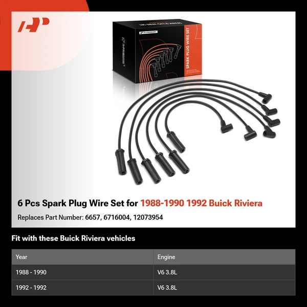 6 Pcs Spark Plug Wire Set for 1988-1990 1992 Buick Riviera