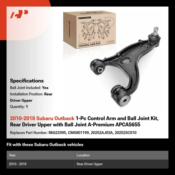 2010-2018 Subaru Outback 1-Pc Control Arm and Ball Joint Kit, Rear Driver Upper with Ball Joint A-Premium APCA5655