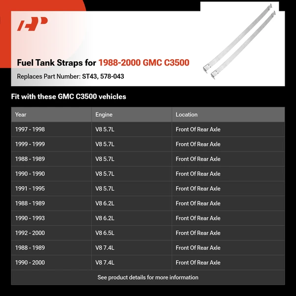 Fuel Tank Straps for 1988-2000 GMC C3500