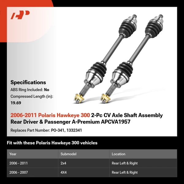 2006-2011 Polaris Hawkeye 300 2-Pc CV Axle Shaft Assembly Rear Driver & Passenger A-Premium APCVA1957