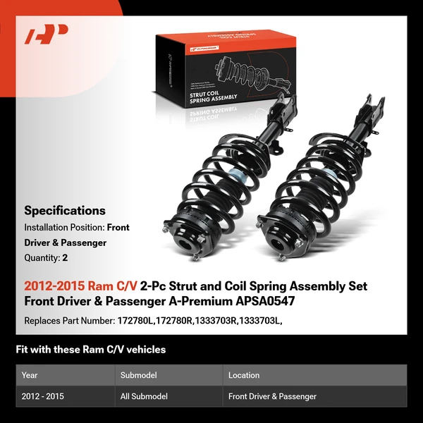 2012-2015 Ram C/V 2-Pc Strut and Coil Spring Assembly Set Front Driver & Passenger A-Premium APSA0547