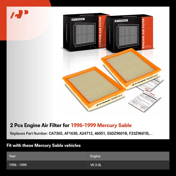 2 Pcs Engine Air Filter for 1996-1999 Mercury Sable