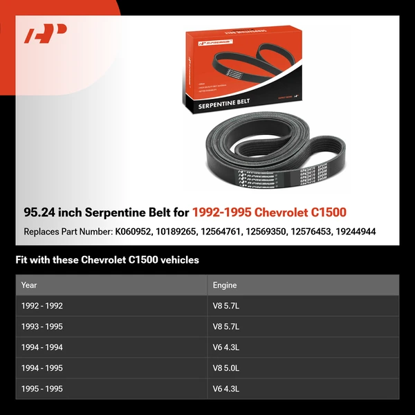 95.24 inch Serpentine Belt for 1992-1995 Chevrolet C1500