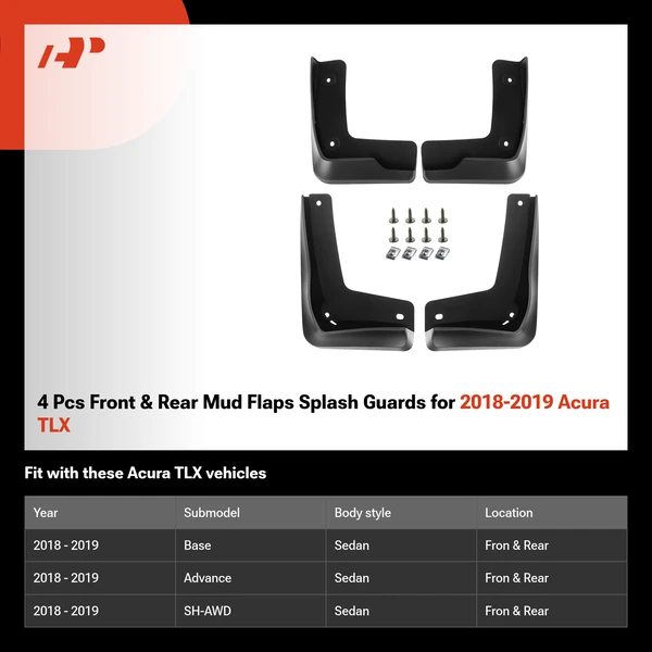 4 Pcs Front & Rear Mud Flaps Splash Guards for 2018-2019 Acura TLX