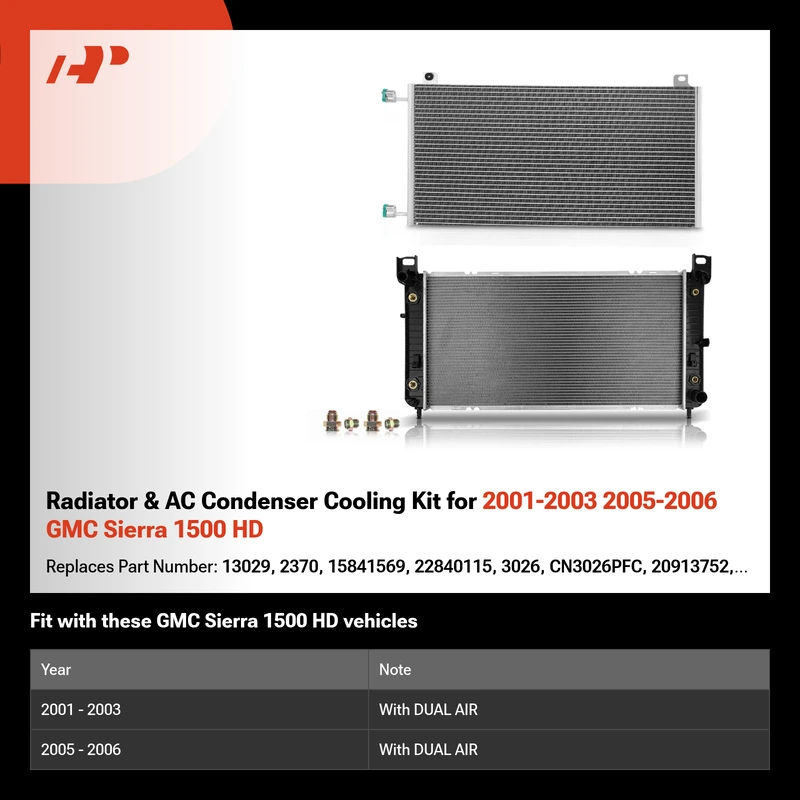 Radiator & AC Condenser Cooling Kit for 2001-2003 2005-2006 GMC Sierra 1500 HD