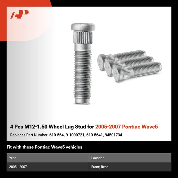 4 Pcs M12-1.50 Wheel Lug Stud for 2005-2007 Pontiac Wave5