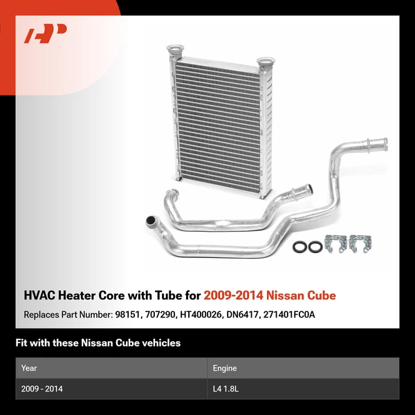 HVAC Heater Core with Tube for 2009-2014 Nissan Cube