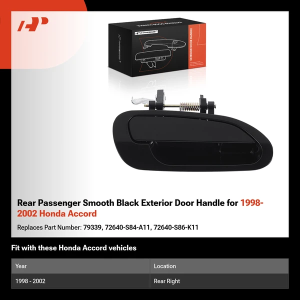 Rear Passenger Smooth Black Exterior Door Handle for 1998-2002 Honda Accord