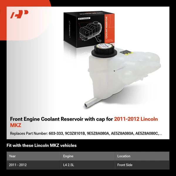 Front Engine Coolant Reservoir with cap for 2011-2012 Lincoln MKZ