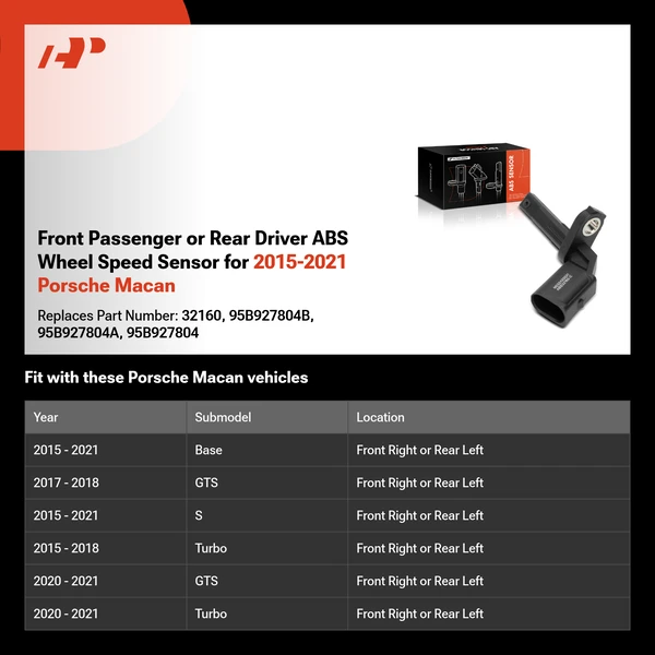 Front Passenger or Rear Driver ABS Wheel Speed Sensor for 2015-2021 Porsche Macan