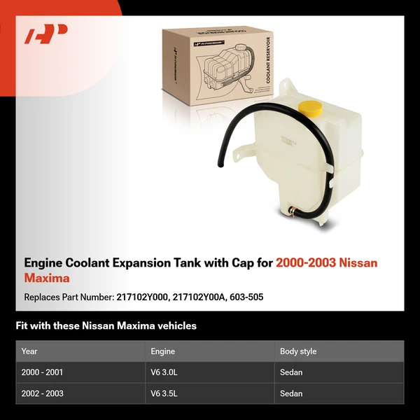 Engine Coolant Expansion Tank with Cap for 2000-2003 Nissan Maxima