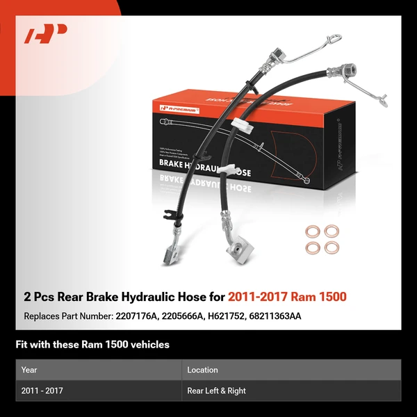 2 Pcs Rear Brake Hydraulic Hose for 2011-2017 Ram 1500