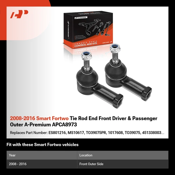 2008-2016 Smart Fortwo Tie Rod End Front Driver & Passenger Outer A-Premium APCA8973