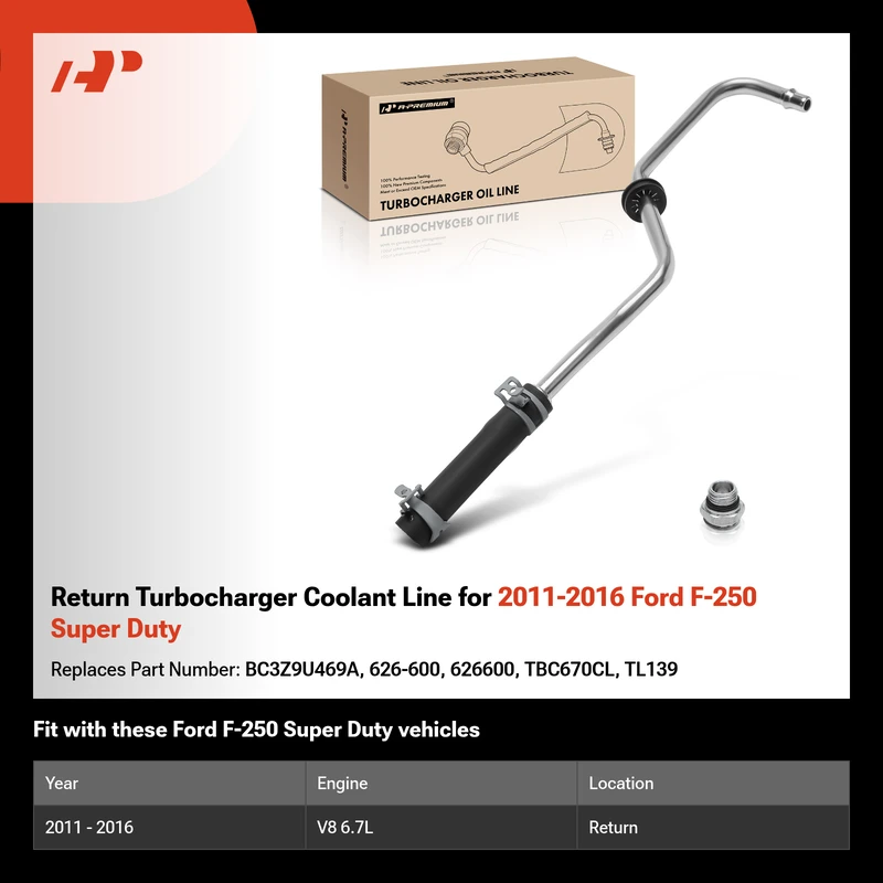 Return Turbocharger Coolant Line for 2011-2016 Ford F-250 Super Duty