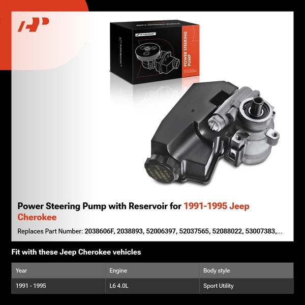 Power Steering Pump with Reservoir for 1991-1995 Jeep Cherokee
