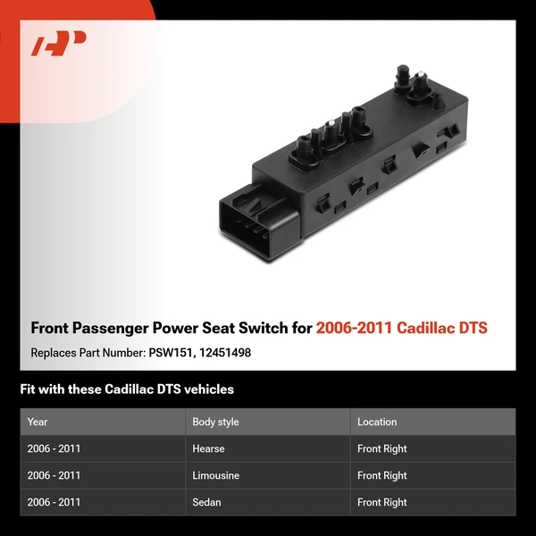 Front Passenger Power Seat Switch for 2006-2011 Cadillac DTS