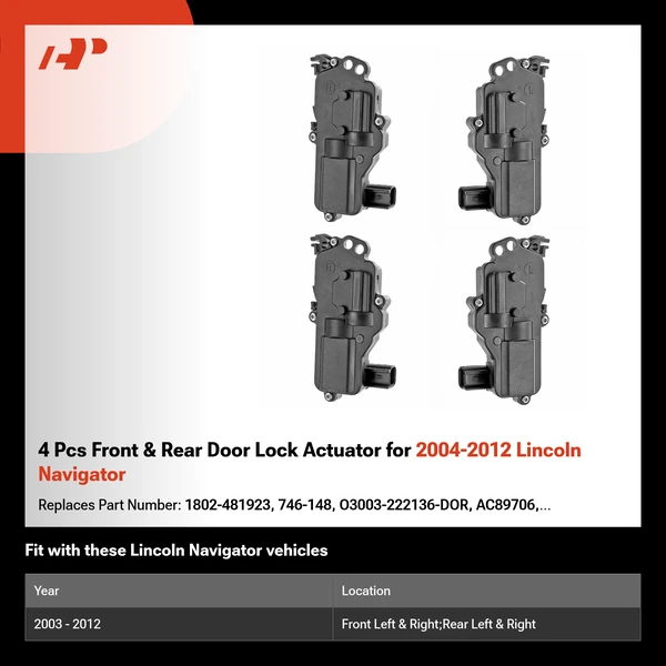 4 Pcs Front & Rear Door Lock Actuator for 2004-2012 Lincoln Navigator