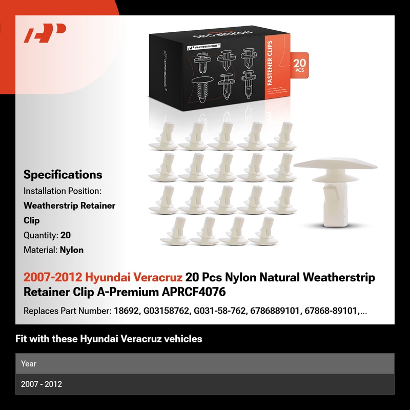 2007-2012 Hyundai Veracruz 20 Pcs Nylon Natural Weatherstrip Retainer Clip A-Premium APRCF4076