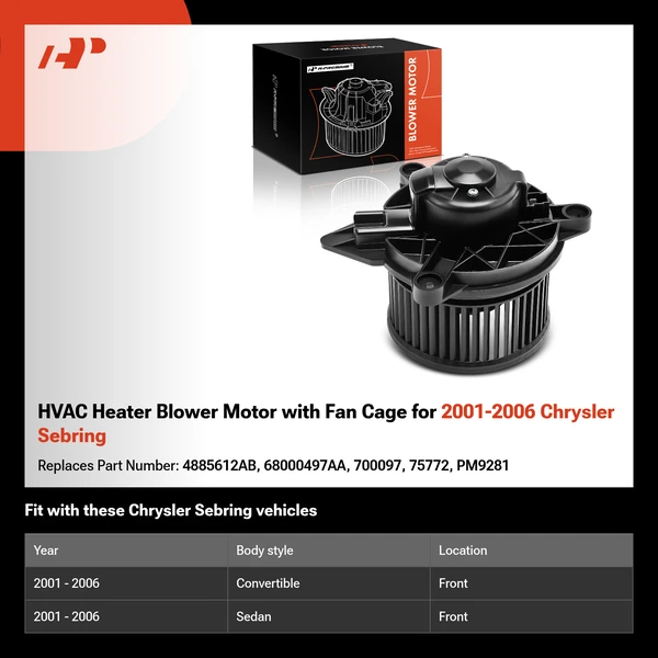 HVAC Heater Blower Motor with Fan Cage for 2001-2006 Chrysler Sebring