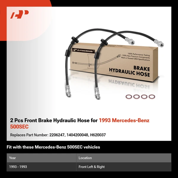 2 Pcs Front Brake Hydraulic Hose for 1993 Mercedes-Benz 500SEC