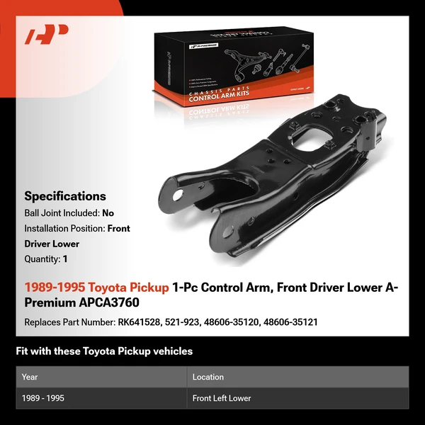 1989-1995 Toyota Pickup 1-Pc Control Arm, Front Driver Lower A-Premium APCA3760