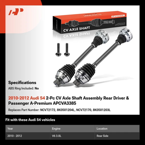 2010-2012 Audi S4 2-Pc CV Axle Shaft Assembly Rear Driver & Passenger A-Premium APCVA3385