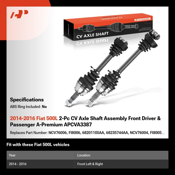 2014-2016 Fiat 500L 2-Pc CV Axle Shaft Assembly Front Driver & Passenger A-Premium APCVA3387