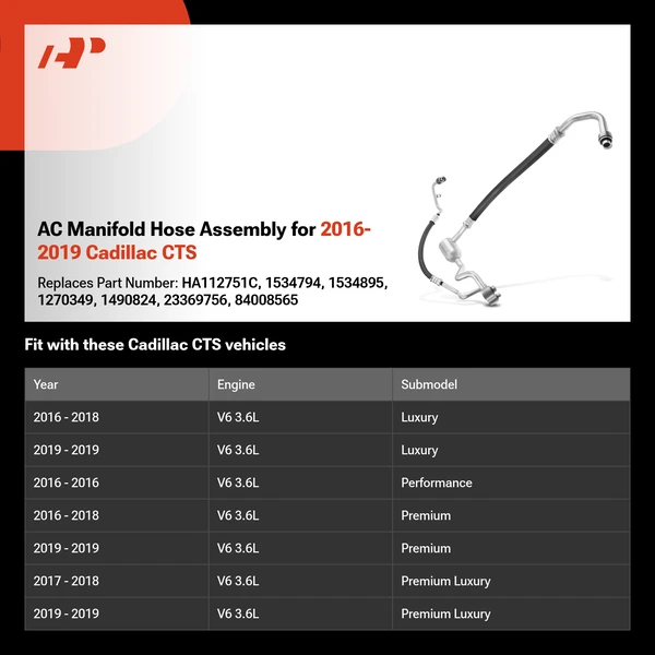 AC Manifold Hose Assembly for 2016-2019 Cadillac CTS