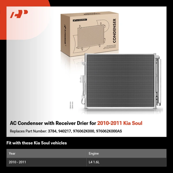 AC Condenser with Receiver Drier for 2010-2011 Kia Soul