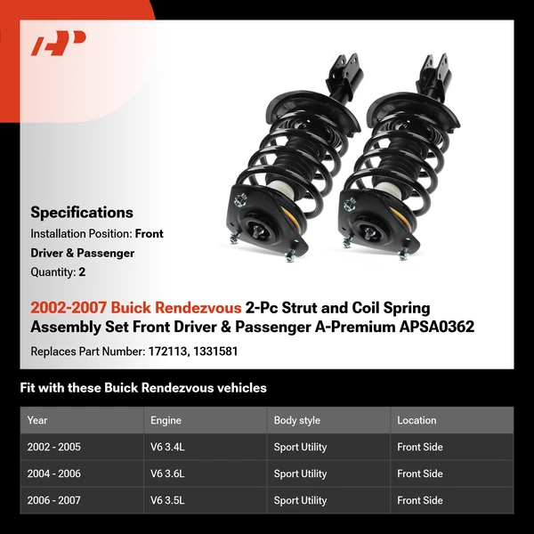 2002-2007 Buick Rendezvous 2-Pc Strut and Coil Spring Assembly Set Front Driver & Passenger A-Premium APSA0362