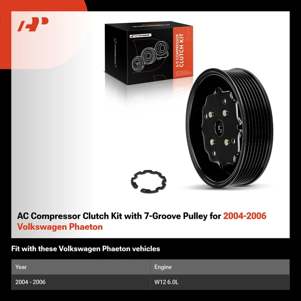 AC Compressor Clutch Kit with 7-Groove Pulley for 2004-2006 Volkswagen Phaeton