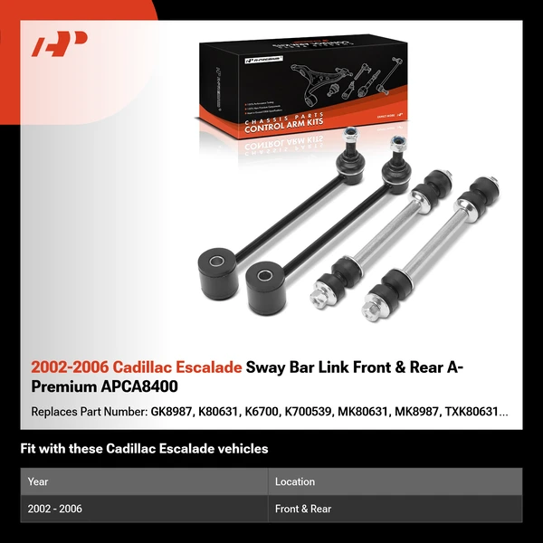 2002-2006 Cadillac Escalade Sway Bar Link Front & Rear A-Premium APCA8400