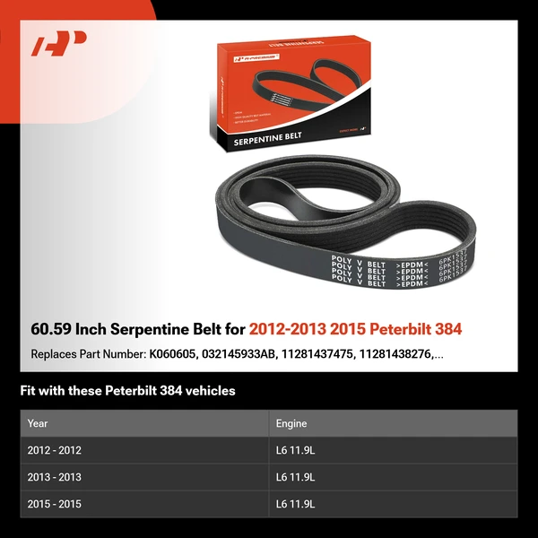60.59 Inch Serpentine Belt for 2012-2013 2015 Peterbilt 384