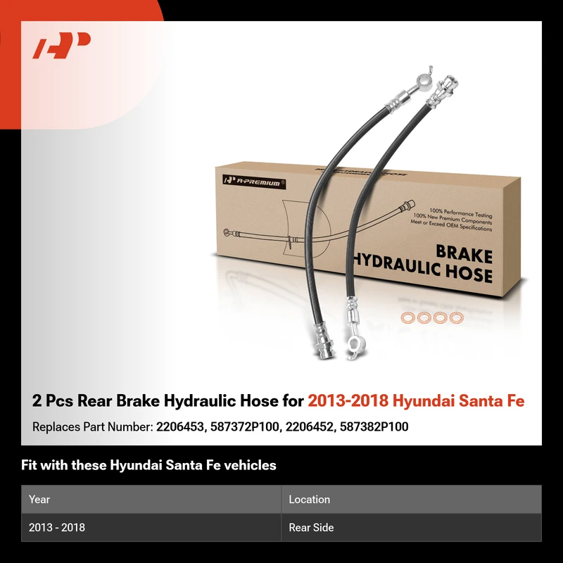 2 Pcs Rear Brake Hydraulic Hose for 2013-2018 Hyundai Santa Fe