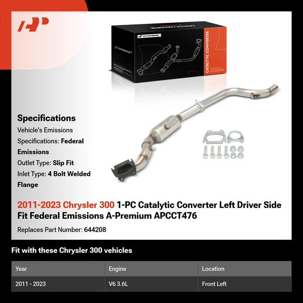 2011-2023 Chrysler 300 1-PC Catalytic Converter Left Driver Side Fit Federal Emissions A-Premium APCCT476
