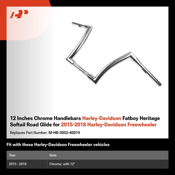 12 Inches Chrome Handlebars Harley-Davidson Fatboy Heritage Softail Road Glide for 2015-2018 Harley-Davidson Freewheeler