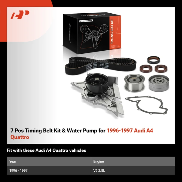 7 Pcs Timing Belt Kit & Water Pump for 1996-1997 Audi A4 Quattro