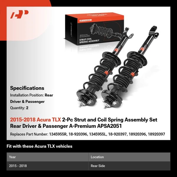 2015-2018 Acura TLX 2-Pc Strut and Coil Spring Assembly Set Rear Driver & Passenger A-Premium APSA2051