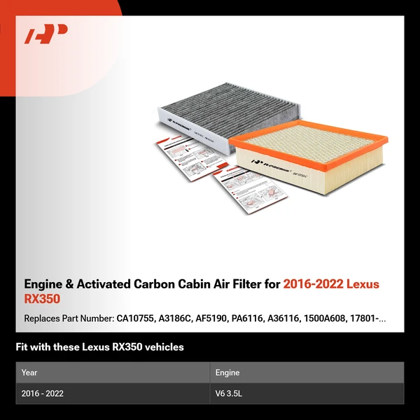 Engine & Activated Carbon Cabin Air Filter for 2016-2022 Lexus RX350