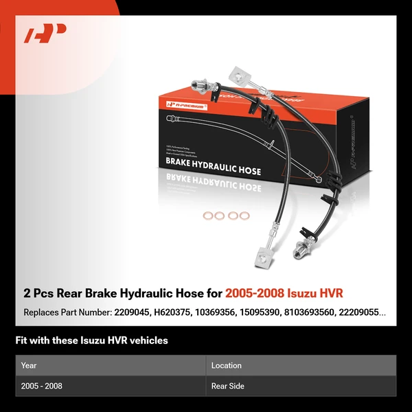 2 Pcs Rear Brake Hydraulic Hose for 2005-2008 Isuzu HVR