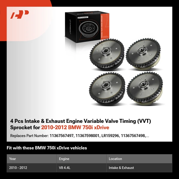 4 Pcs Intake & Exhaust Engine Variable Valve Timing (VVT) Sprocket for 2010-2012 BMW 750i xDrive